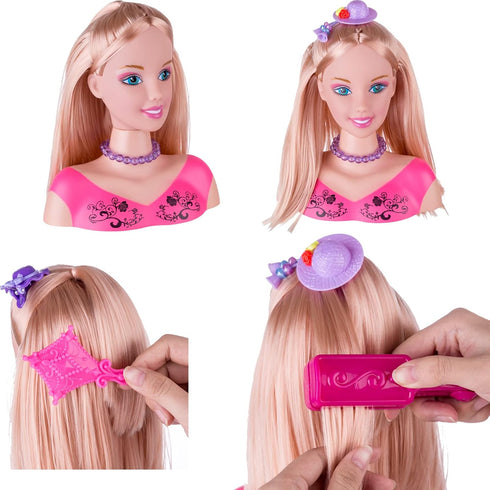 Styling Head Doll for Girls' Hair and Makeup Practice with Accessories and Hair Dryer