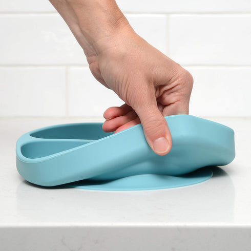 PrimaStella Unbreakable Silicone Baby & Toddler Plate and Spoon Feeding Set - Pacific Blue