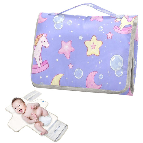 SyXIOP Cute Cartoon Rocking Horse Star Purple Peach Reusable Changing Table pad with Tissue Pocket Diaper Changing pad