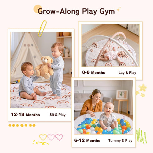 6-in-1 Mallify XL Large Baby Gym & Ball Pit, Play Mat & Play Gym, Combination Baby Activity Gym with Milestone Cards