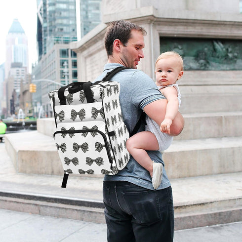 YANENDIE Backpack, Backpack Backpack Buffalo Plaid Bows Black White Diaper Bag Unisex Travel Baby Diaper Bags