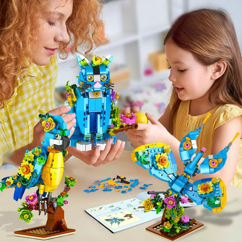 3 1 Set, 412 6 7 8 9 10 11 12+ INSOON in Flower Cat Parrot Butterfly Building Animal Figures Building Toy for Home
