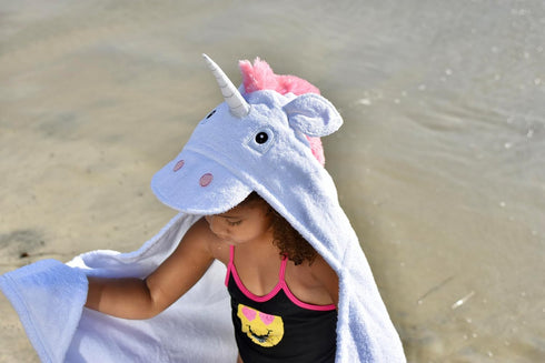 2-8 100% Hooded Baby Towel for Kids | Large Cotton Baby Towel for Girls or Boys in White | Cute Unicorn Bath Towels