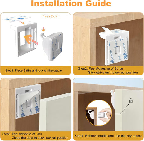 DOMILE 16 3 Magnetic Baby Proofing Cabinet Locks - Child Safety for Cabinets, Drawers & Cupboards - Locks Keys - No