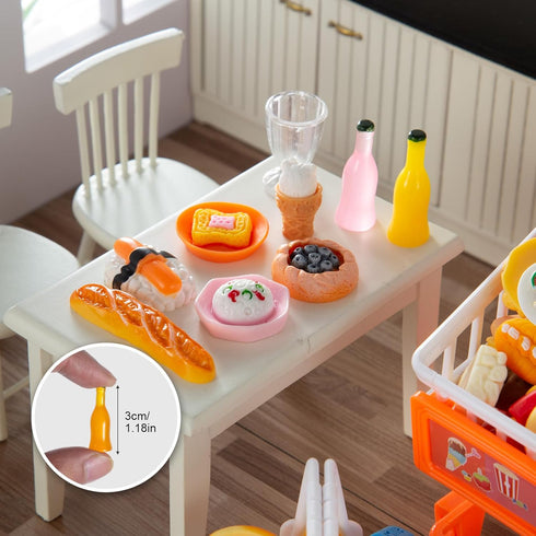 200 Pcs Dollhouse Miniature Food & Drinks - Kitchen Accessories for 1/12 Doll House, Fake Resin Pretend Game