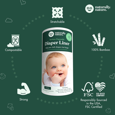 200 Count (2 100 Naturally Nature Disposable Cloth Diaper Liners, Unscented, Fragrance-Free, Chlorine Free Diaper