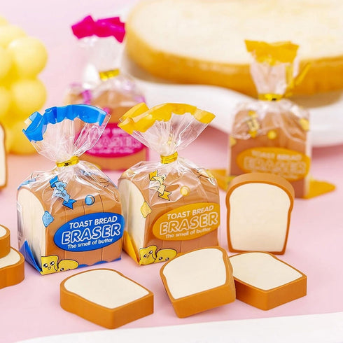 Kawaii Toast Bread Eraser - Cute 3D Cartoon Pencil Eraser for Painters and Artists, Office and School Supplies