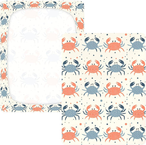 KICPOAY 39x27 Baby Boys Girls Crib Sheets Crabs Beach Fitted Crib Sheets for Standard Baby Mattress