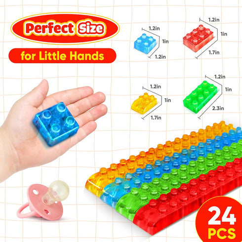 24PCS Playset LESONG Sensory Building Toys for Toddlers: Squeezable Silicone Stacking Toys Early Learning Construction