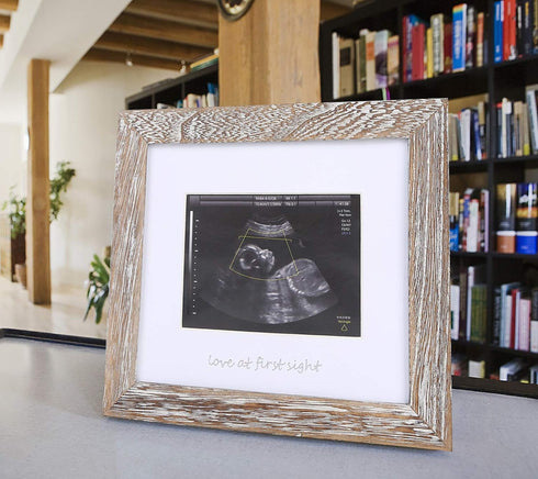 IHEIPYE Baby Love at First Sight Sonogram Keepsake Frame - Ultrasound Picture Frame for Pregnancy Announcement, Rustic