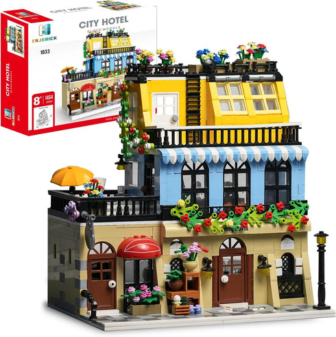 ENJBRICK Flowers City Hotel House Building Kit for Adults, Creator Toy Set with Apartment and Shops, 1464 pcs