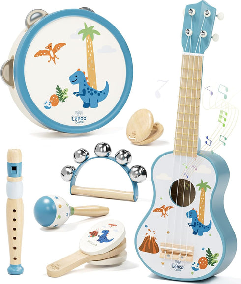 Lehoo Castle Kids Guitar Set, Dinosaur Guitar for Toddlers 1-3, Wooden Montessori