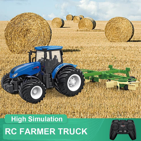 RC Truck Farm Tractor with 2 Rechargeable Batteries, 1/24 High Simulation Vehicle with Lights for Kids 3-6