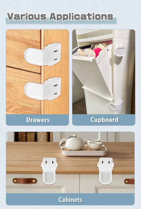 4 Pack Drawer Locks, Maveek Child Proof Cabinet Locks, Baby Safety Bottom Latches for Furniture and Drawers