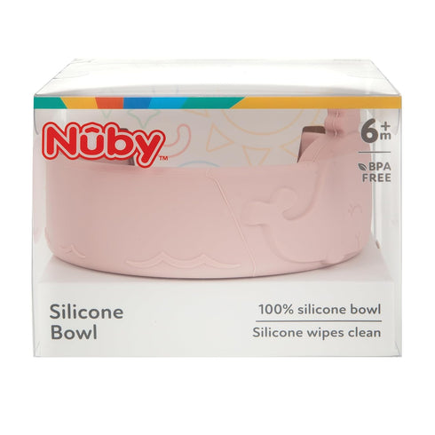 Nuby Animal Friend Silicone Round Bowl, Toddler Bowl for 6+ Months, Pink Whale