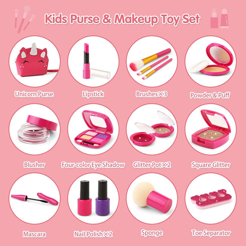 Set 3-5 4-6, 3 4 5 6 7 Toddler Pretend Makeup Kit for Girls, Play Makeup for Kids Fake Make up Toy with Unicorn Purse