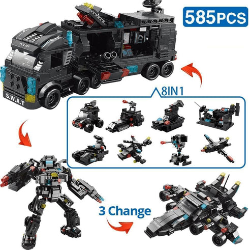 Building Block Robot 27 in1 SWAT Police Command Truck Building Kit for Kids City Helicopter Bricks Kit Educational Toys for Boys Age 6 7 8 9 10 11 12 Years Old 585PCS