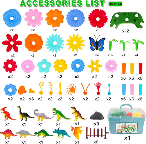 Toys Gifts for Toddlers Boys Girls Age 2-6, 167 PCS Dinosaur Flower Garden Building Blocks, STEM Stacking Games