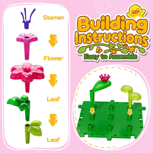 Novaluki 3 4 5 6 7 3-5 Flower Garden Building Toys for Toddler Years Old, DIY Stacking Toys with Storage Box, Kids STEM