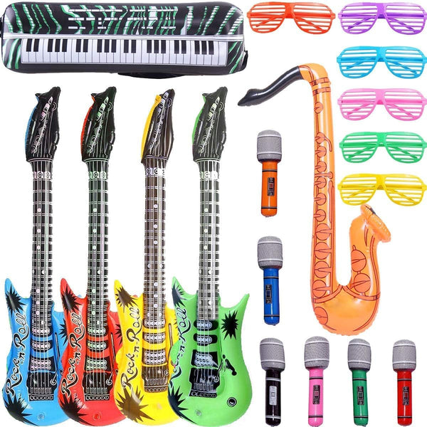 OuMuaMua Inflatable Rock Star Toy Set, 18 Pack Inflatable Party Props -
