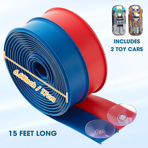 Criez 15 2 1/64 Ft Flexible Race Track for Kids with Toy Cars, Safe US-Certified PVC Car Track Withstands Repeated