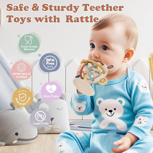 0-6 6-12 TYRY.HU Silicone Baby Teething Toys for Babies Months, Multi Purpose High Chair Toys with Suction Cup, Baby