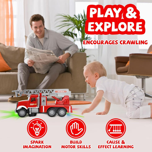 3-5, 1 2 3 4 5 6 Toddler Boy Toys, Fire Trucks for Toddlers Lights Music Toy Cars with Rotating Extend Ladder
