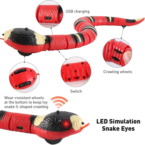 CSD Interactive Smart Sensing Snake Toy for Cats, Dogs &Kids - USB Rechargeable, Automatically Senses Obstacles