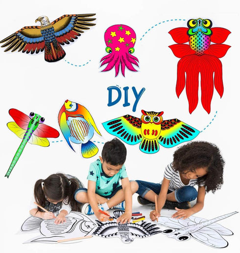HENGDA KITE DIY Blank Painting Kite for Kids & Adults, Kite Making Kit with Handles and Strings, White Diamond
