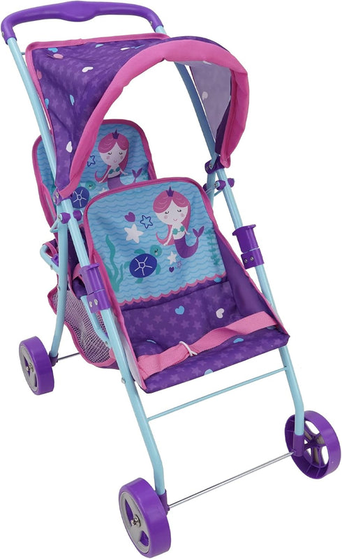 509 Crew Mermaid Twin Doll Stroller for Kids Pretend Play, Fits Dolls up to 18''