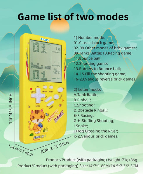 Cute Cat Pattern Block Game Console - 23 Brick Games Retro Mini Game Machine (Green)