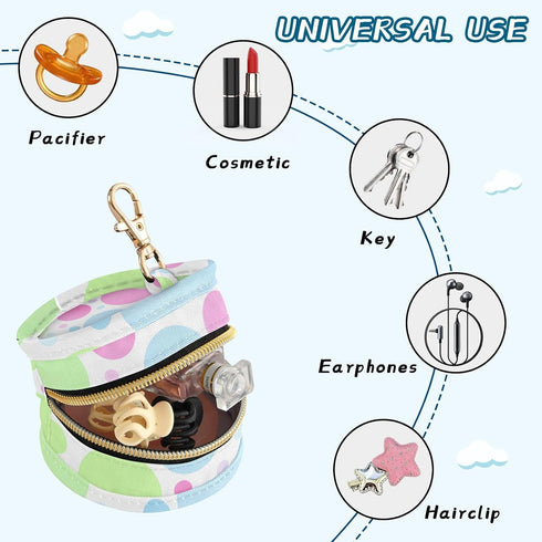 Dots Pattern Round Pacifier Storage Case with Zipper, Portable Pacifier Case for Travel, Diaper Bag & Purse, Pacifier