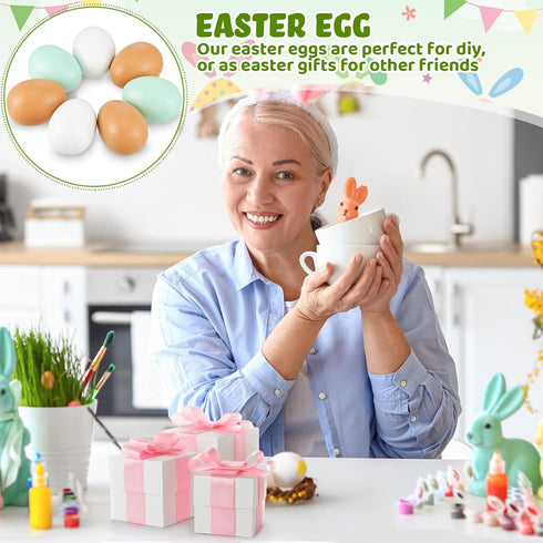 72 Syhood Pcs Wooden Easter Eggs Fake Eggs Faux Chicken Egg Wooden Egg for Crafts Get Hens to Lay Nesting Home Easter