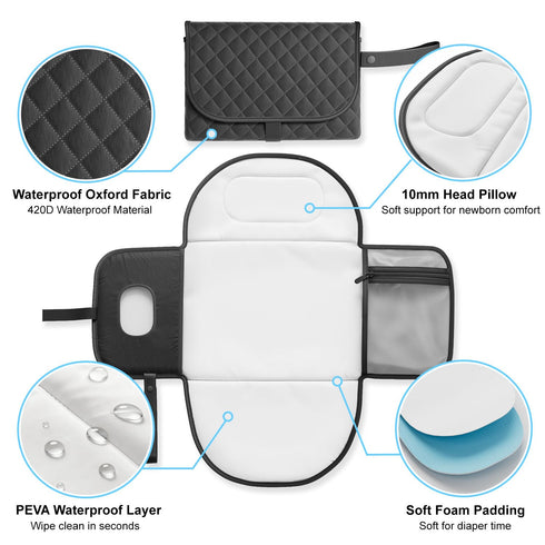 Seeseven Portable Changing Pad for Baby Travel Use, Compact Diaper Change Mat for On The Go Parents, Easy to Carry