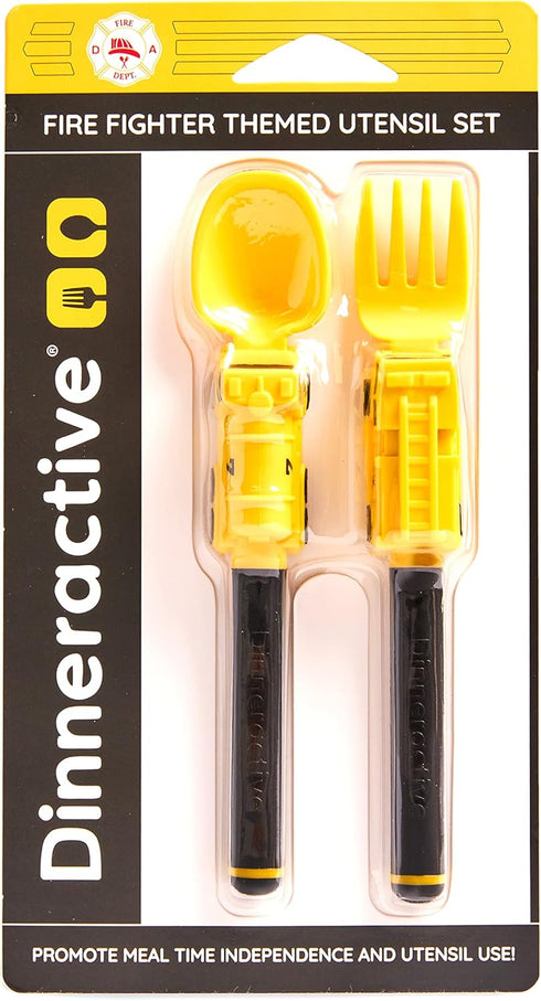 Dinneractive Utensil Set for Kids, Yellow Firefighter Themed Fork and Spoon, 2-Piece Set