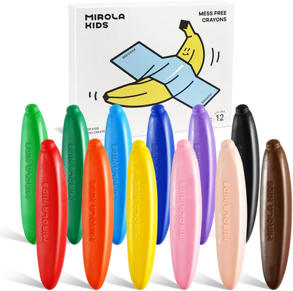 MIROLA KIDS 100% Pure Beeswax Crayon for Toddlers 1-3,12 Colors Non-Toxic Crayons