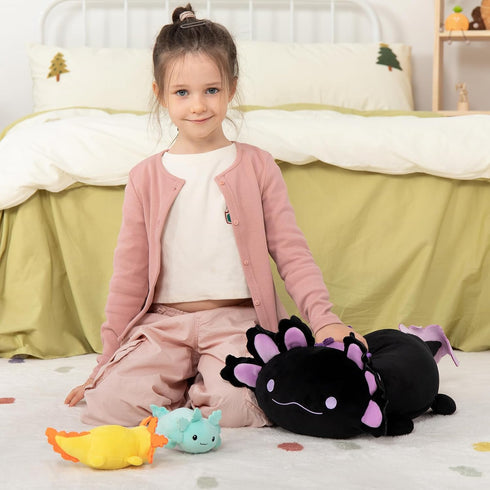 MaoGoLan 4Pcs Giant Axolotl Plush Set, 23.5" Ultra Soft Stuffed Animals with 3 Babies, Gift for Kids & Teens