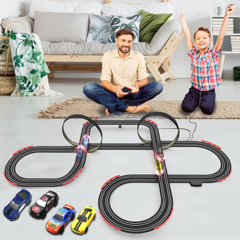 Teslala 28Ft Sets 4 2 6,7,8 Slot Racing Car Track for Kids Electric Powered Race Tracks for Boys and Kids ,Dual Racing