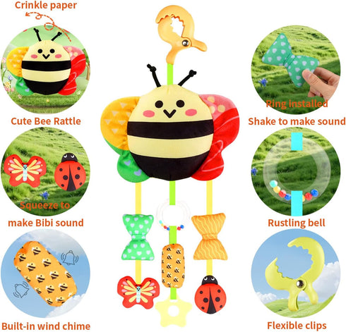 MokukuToys 0 3 6 9 12 Baby Toys for Months, Plush Animal Sensory Hanging Rattle,Newborn Interactive Soft Toys