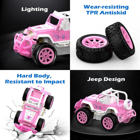 37 Qizebaby Pink RC Car for Girls, Remote Control Jeep Toy with LED Lights, Rechargeable Off-Road RC Truck, Gifts