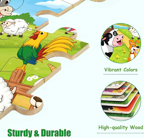 Puzzles for Kids Ages 4-8, Wooden Jigsaw Puzzles 48-60 Pieces for Toddler Learning Educational Toys (6 Puzzles)