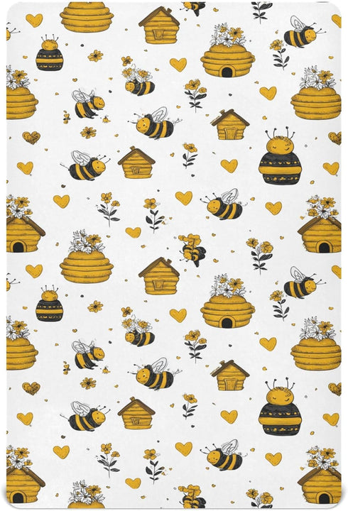Pigsaly Crib Sheets Funny Flowers Hearts Yellow Bees Baby Sheet for Standard Crib