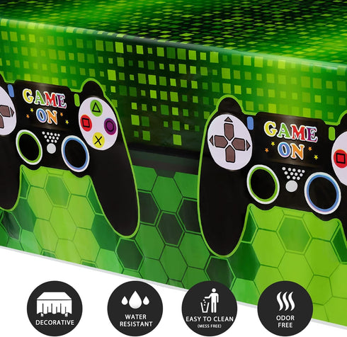WERNNSAI Video Game Table Covers - 2 PCS, 108'' x 54'' Disposable Plastic Tablecloth for Kids Party Decoration