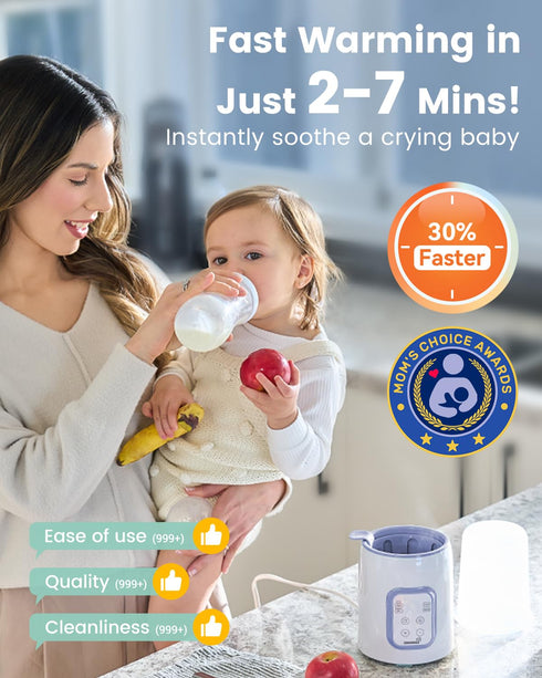 8-in-1 Grownsy Bottle Warmer, Fast Baby Bottle Warmer for Breastmilk or Formula, Smart Temperature Control