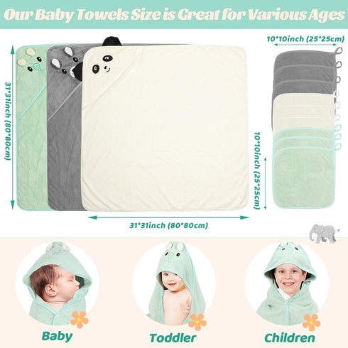 Sublaga 12 3 9 PCS Baby Towels, PCS Soft Hooded Baby Towels & PCS Washcloths, Baby Bath Towels for Newborns, Infants