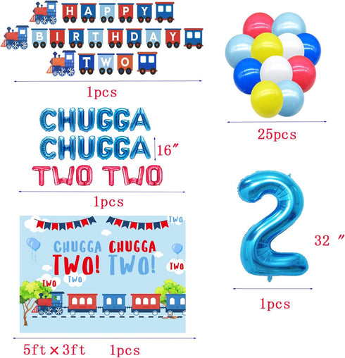 BEOXAGAR 2nd Chugga Chugga Two Two Party Decorations - Train Birthday Cake Topper & Supplies