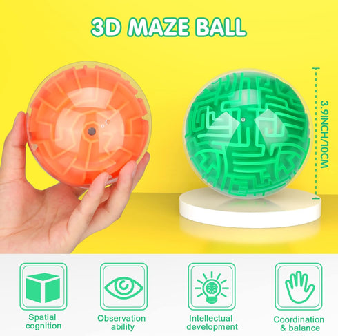 2 Pieces 3D Maze Ball Puzzle, Gravity Maze Brain Teasers, Educational Toys for Students Teens Adults (Green, Orange)