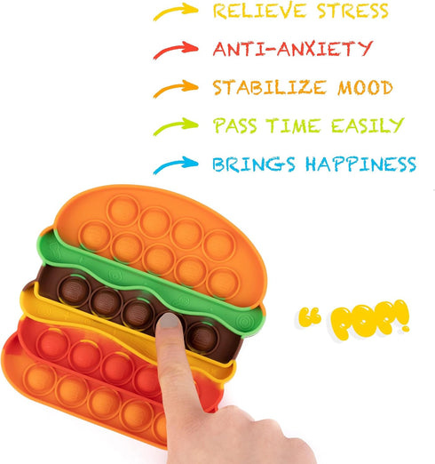 Pop Its Fidget Toys Pack 4 - Stress Relief Poppet Toy for Kids, Autism Learning, French Fry Pizza Hamburger