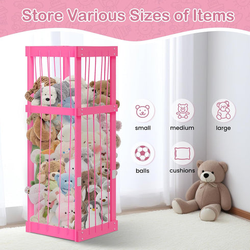 Stuffed Animal Zoo Wood, Large Stuffed Animal Storage Plushies Storage, Pink Toy Storage Organizer for Kids Room