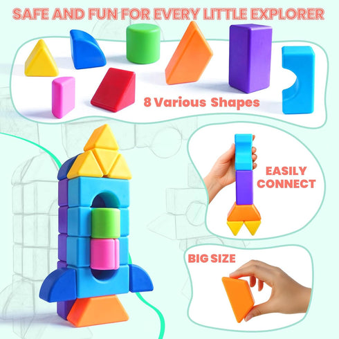 1.65 Inches Set 8 3 4 5 6 (22PCS) Big Magnetic Building Blocks, Multi-Shape Magnet Toy for Toddlers, Colors Montessori